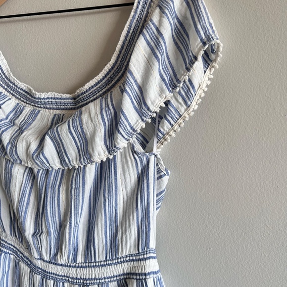 LoveShackFancy Elizabeth Striped Off-the-Shoulder Dress | Blue & White | Large - Picture 12 of 15